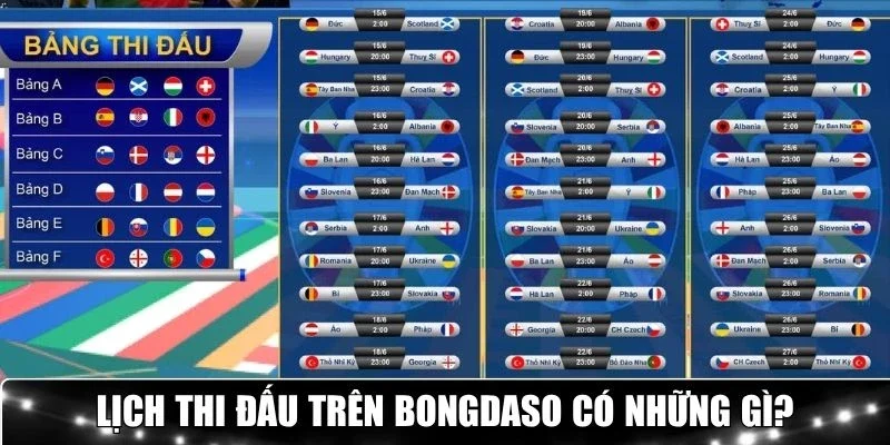 Những nội dung có trong lịch thi đấu trên Bongdaso